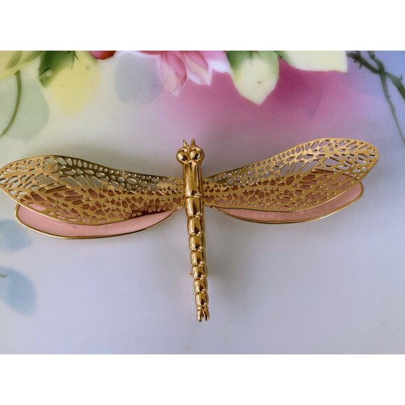 unbranded Jewelry - Vintage 1980s Large Peach Dragon Fly Bug Brooch